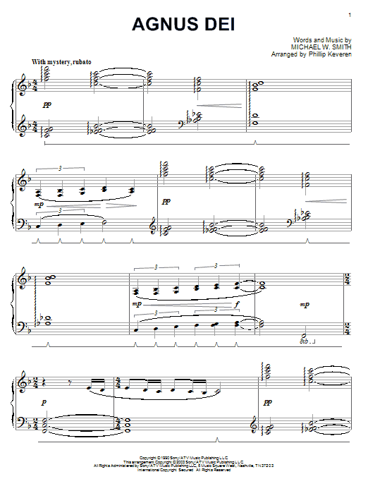 Michael W. Smith Agnus Dei (arr. Phillip Keveren) sheet music notes and chords arranged for Piano Solo