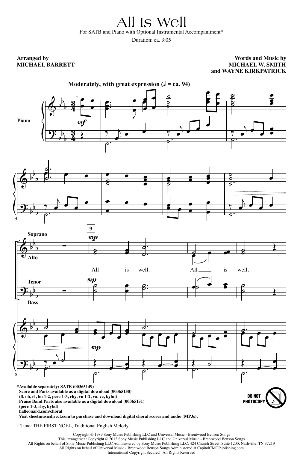 Michael W. Smith All Is Well (arr. Michael Barrett) sheet music notes and chords arranged for SATB Choir