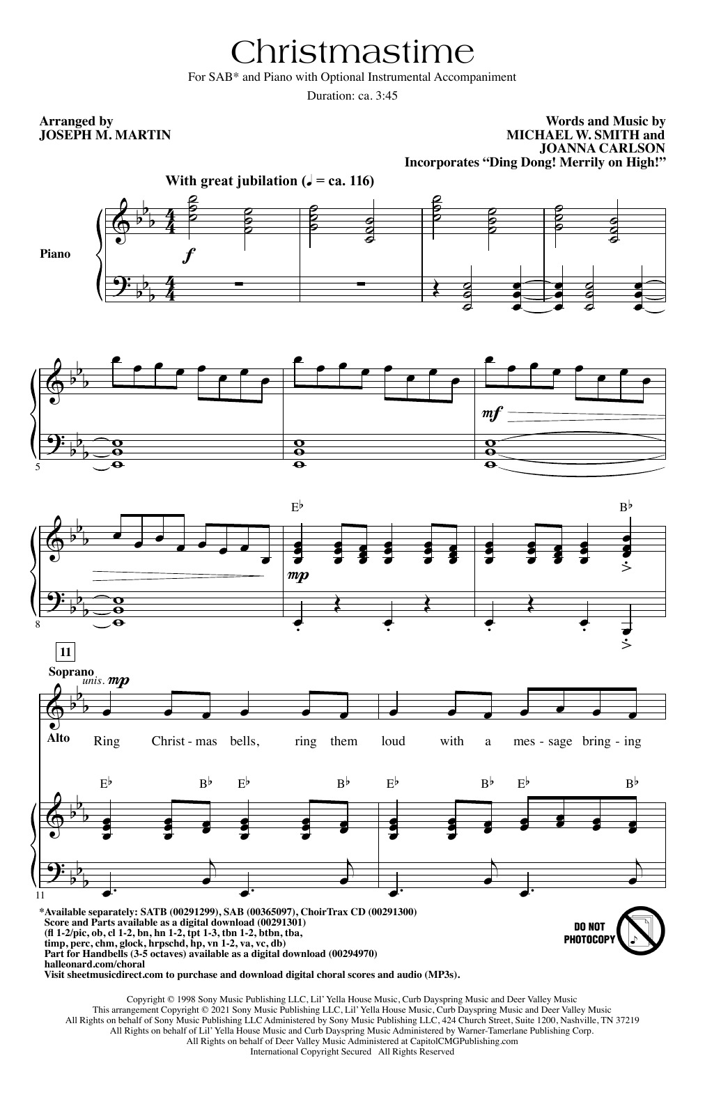 Michael W. Smith Christmastime (arr. Joseph M. Martin) sheet music notes and chords arranged for SAB Choir