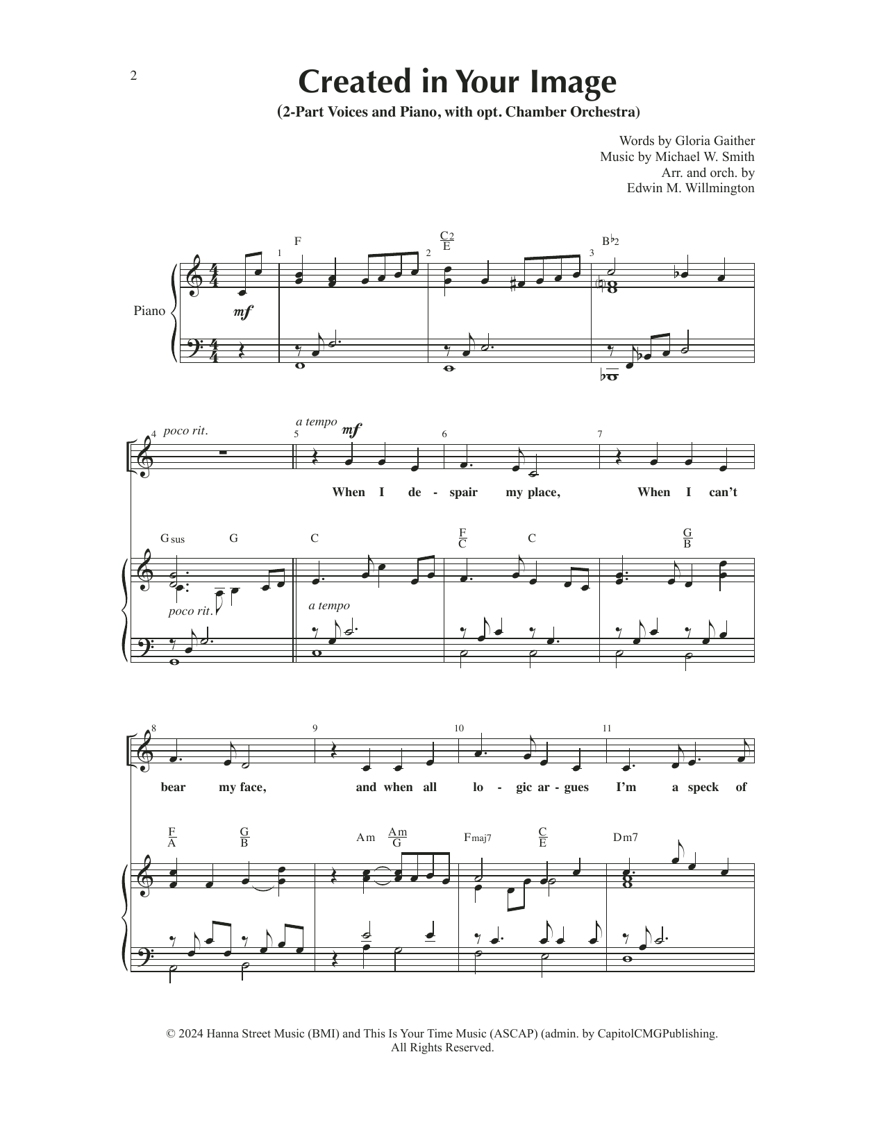 Michael W. Smith Created In Your Image (arr. Edwin M. Willmington) sheet music notes and chords arranged for 2-Part Choir