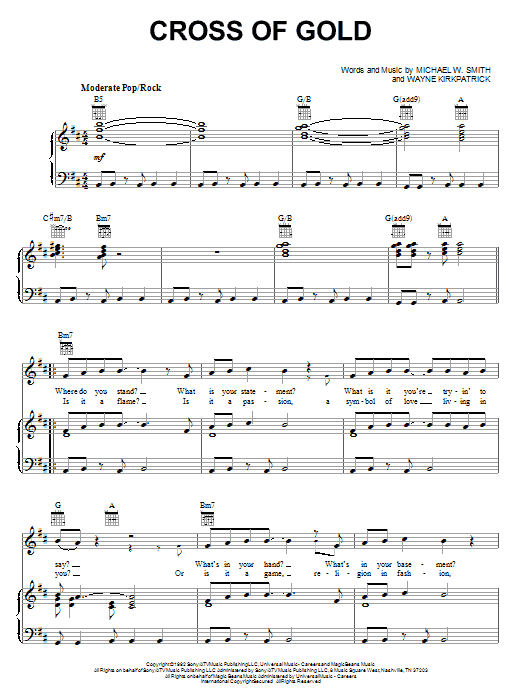 Michael W. Smith Cross Of Gold sheet music notes and chords arranged for Piano, Vocal & Guitar Chords (Right-Hand Melody)