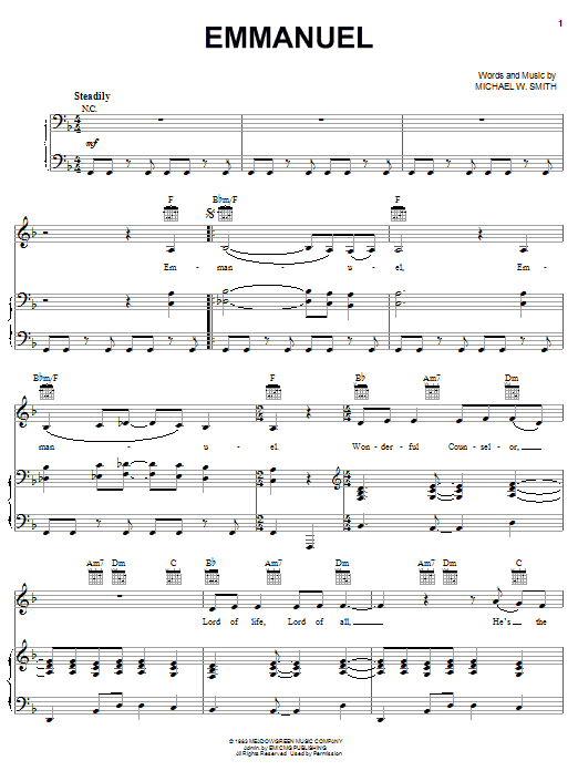 Michael W. Smith Emmanuel sheet music notes and chords arranged for Piano, Vocal & Guitar Chords (Right-Hand Melody)