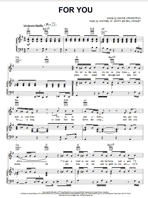 Michael W. Smith For You sheet music notes and chords arranged for Piano, Vocal & Guitar Chords (Right-Hand Melody)