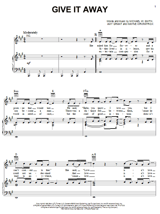 Michael W. Smith Give It Away sheet music notes and chords arranged for Piano, Vocal & Guitar Chords (Right-Hand Melody)