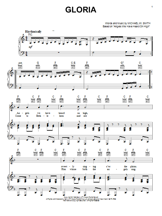 Michael W. Smith Gloria sheet music notes and chords arranged for Piano, Vocal & Guitar Chords (Right-Hand Melody)