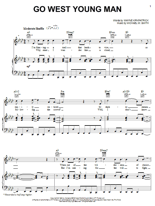 Michael W. Smith Go West Young Man sheet music notes and chords arranged for Piano, Vocal & Guitar Chords (Right-Hand Melody)