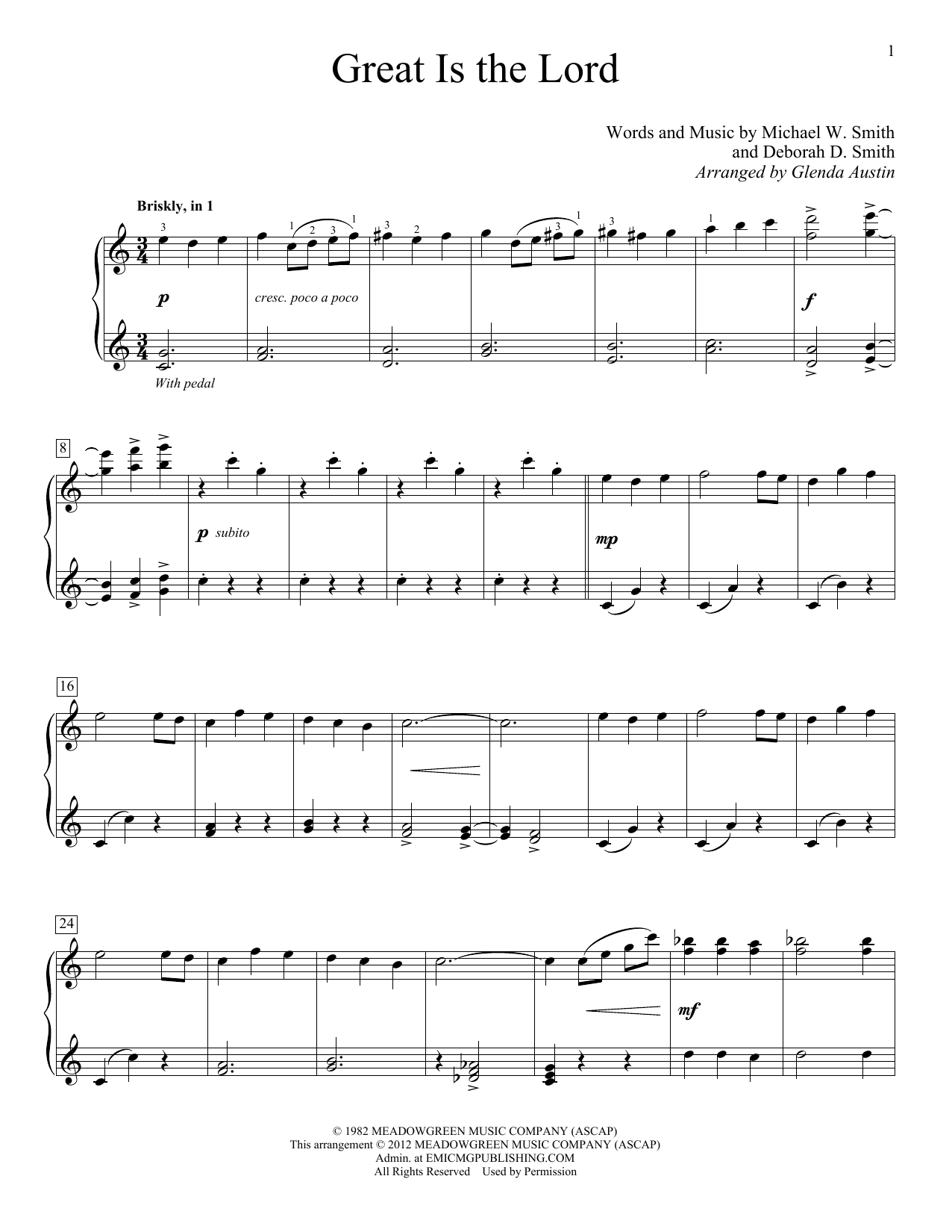 Glenda Austin Great Is The Lord sheet music notes and chords arranged for Educational Piano