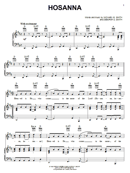 Michael W. Smith Hosanna sheet music notes and chords arranged for Piano, Vocal & Guitar Chords (Right-Hand Melody)