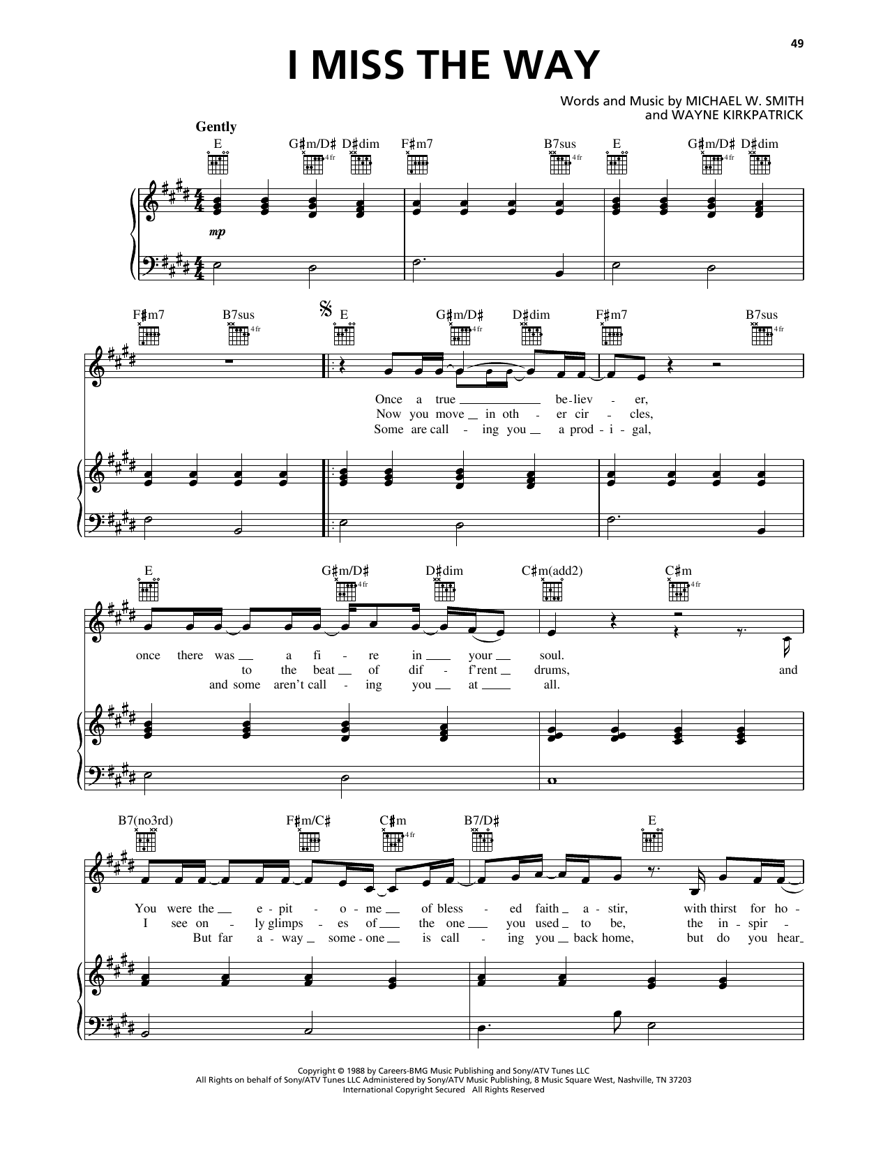 Michael W. Smith I Miss The Way sheet music notes and chords arranged for Piano, Vocal & Guitar Chords (Right-Hand Melody)
