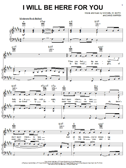 Michael W. Smith I Will Be Here For You sheet music notes and chords arranged for Piano, Vocal & Guitar Chords (Right-Hand Melody)