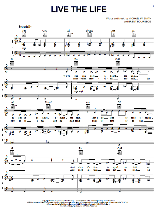Michael W. Smith Live The Life sheet music notes and chords arranged for Piano, Vocal & Guitar Chords (Right-Hand Melody)