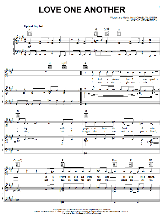 Michael W. Smith Love One Another sheet music notes and chords arranged for Piano, Vocal & Guitar Chords (Right-Hand Melody)