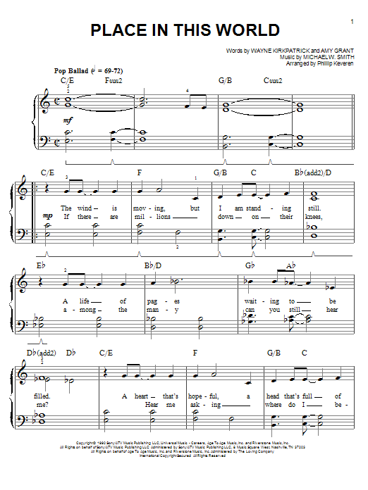 Michael W. Smith Place In This World (arr. Phillip Keveren) sheet music notes and chords arranged for Easy Piano