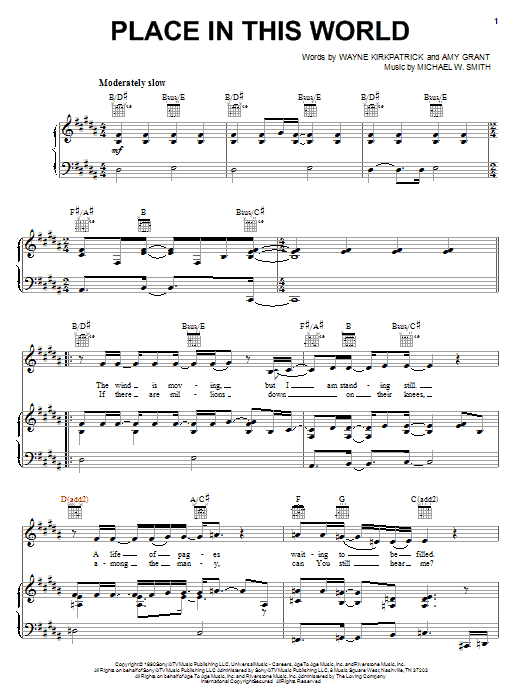 Michael W. Smith Place In This World sheet music notes and chords arranged for Piano, Vocal & Guitar Chords (Right-Hand Melody)