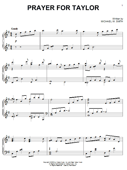 Michael W. Smith Prayer For Taylor sheet music notes and chords arranged for Piano Solo