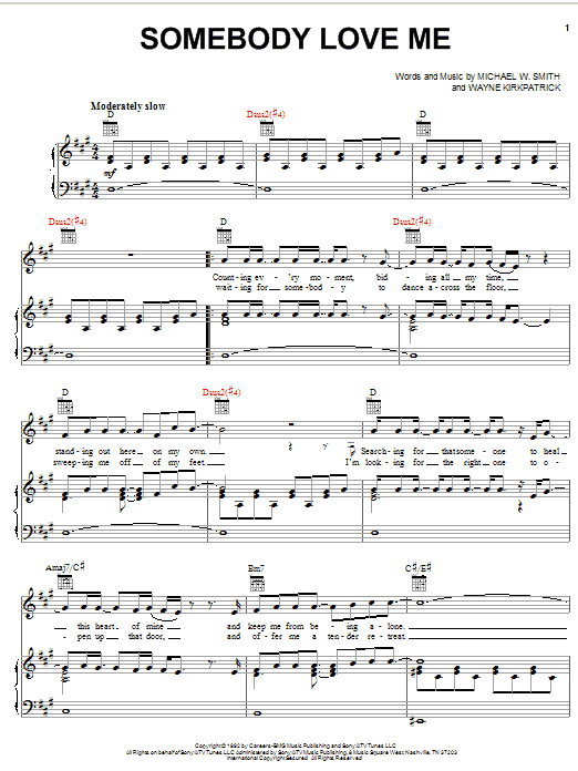 Michael W. Smith Somebody Love Me sheet music notes and chords arranged for Piano, Vocal & Guitar Chords (Right-Hand Melody)