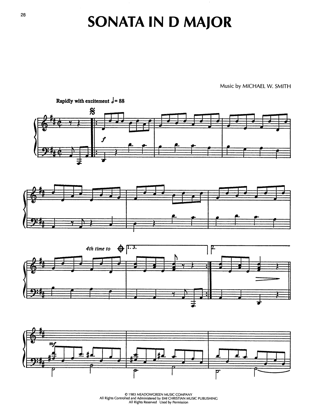 Michael W. Smith Sonata In D Major sheet music notes and chords arranged for Piano Solo