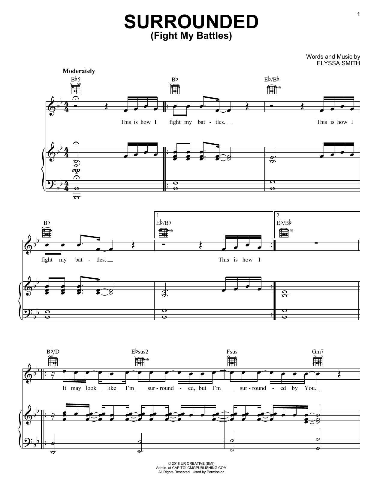Michael W. Smith Surrounded (Fight My Battles) sheet music notes and chords arranged for Piano, Vocal & Guitar Chords (Right-Hand Melody)