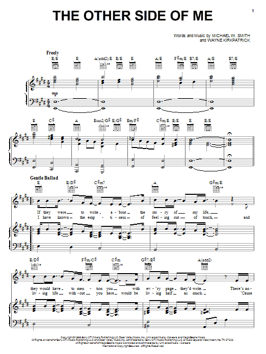 Michael W. Smith The Other Side Of Me sheet music notes and chords arranged for Piano, Vocal & Guitar Chords (Right-Hand Melody)