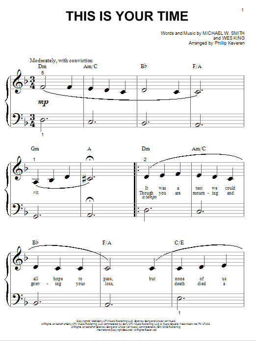 Michael W. Smith This Is Your Time (arr. Phillip Keveren) sheet music notes and chords arranged for Big Note Piano