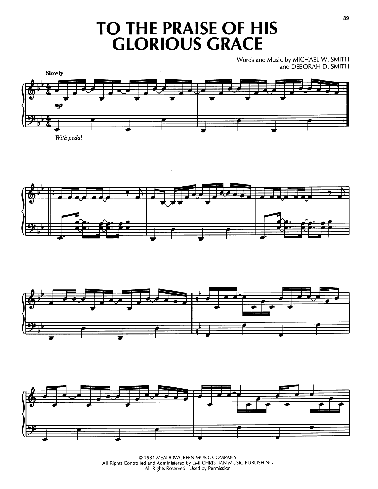 Michael W. Smith To The Praise Of His Glorious Grace sheet music notes and chords arranged for Piano Solo