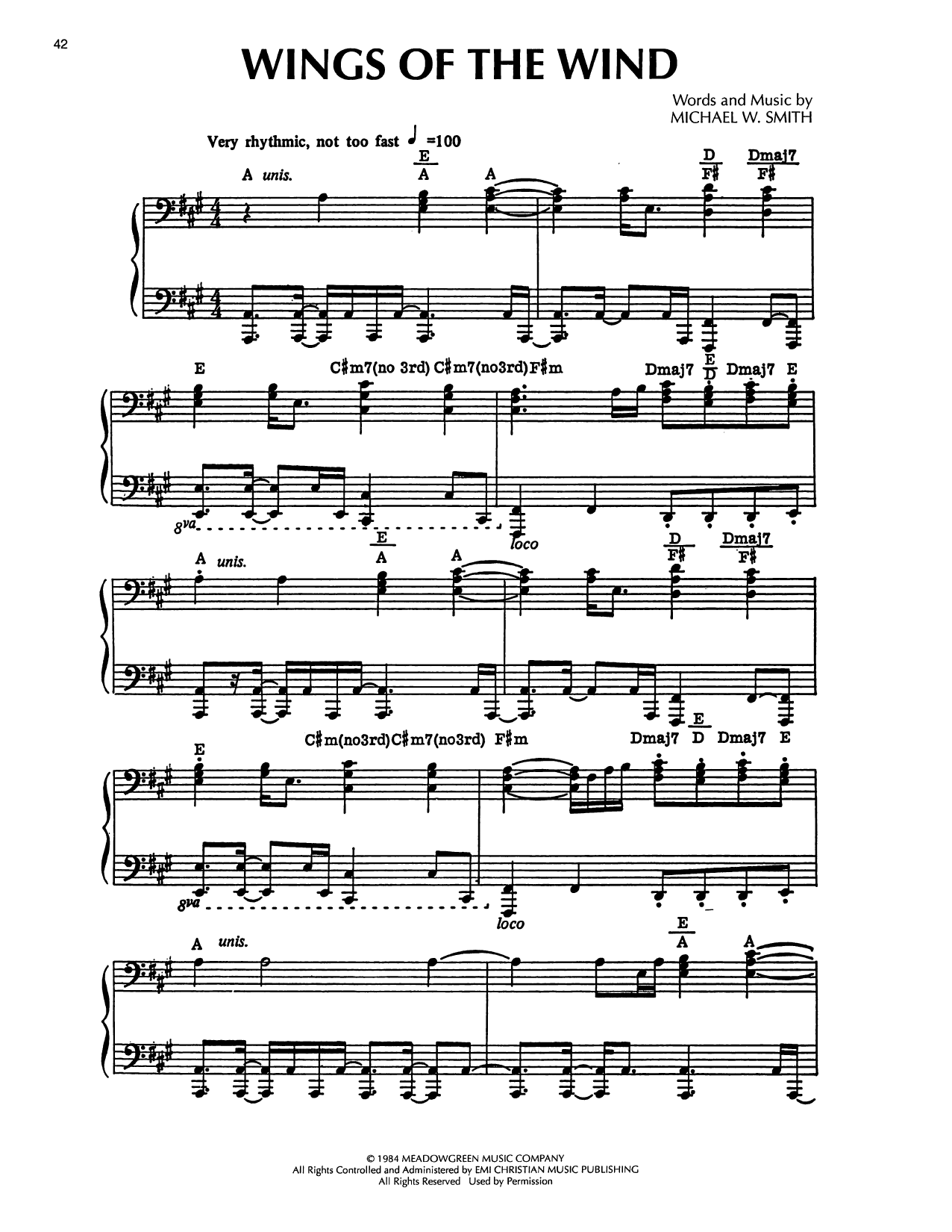 Michael W. Smith Wings Of The Wind sheet music notes and chords arranged for Piano Solo