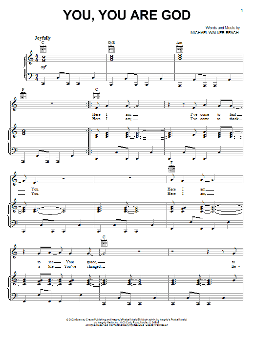 Michael Walker Beach You, You Are God sheet music notes and chords arranged for Easy Guitar Tab