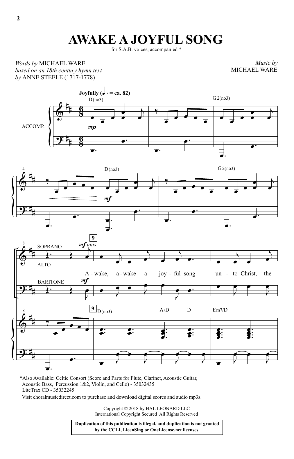 Michael Ware Awake A Joyful Song sheet music notes and chords arranged for SAB Choir