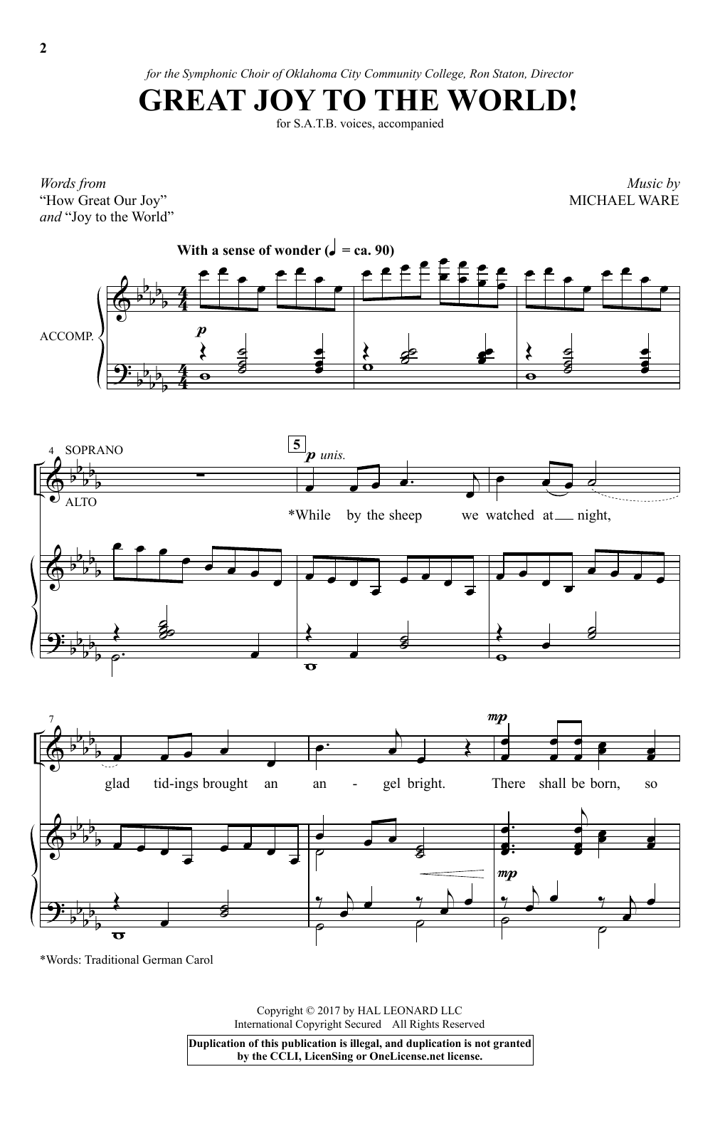 Michael Ware Great Joy To The World sheet music notes and chords arranged for SATB Choir