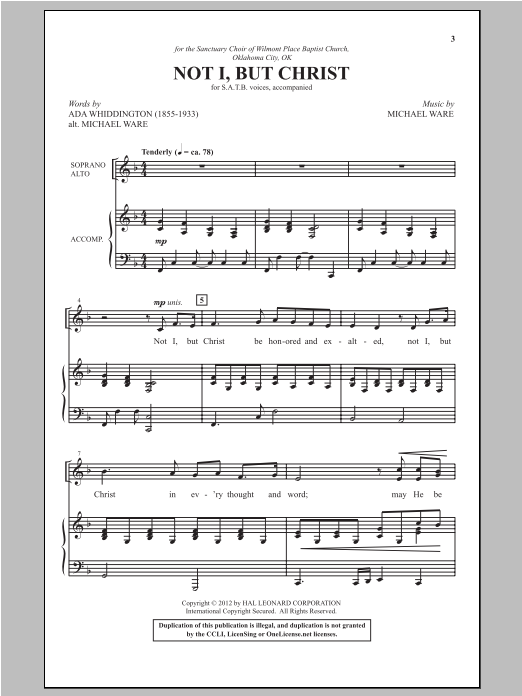 Michael Ware Not I, But Christ sheet music notes and chords arranged for SATB Choir