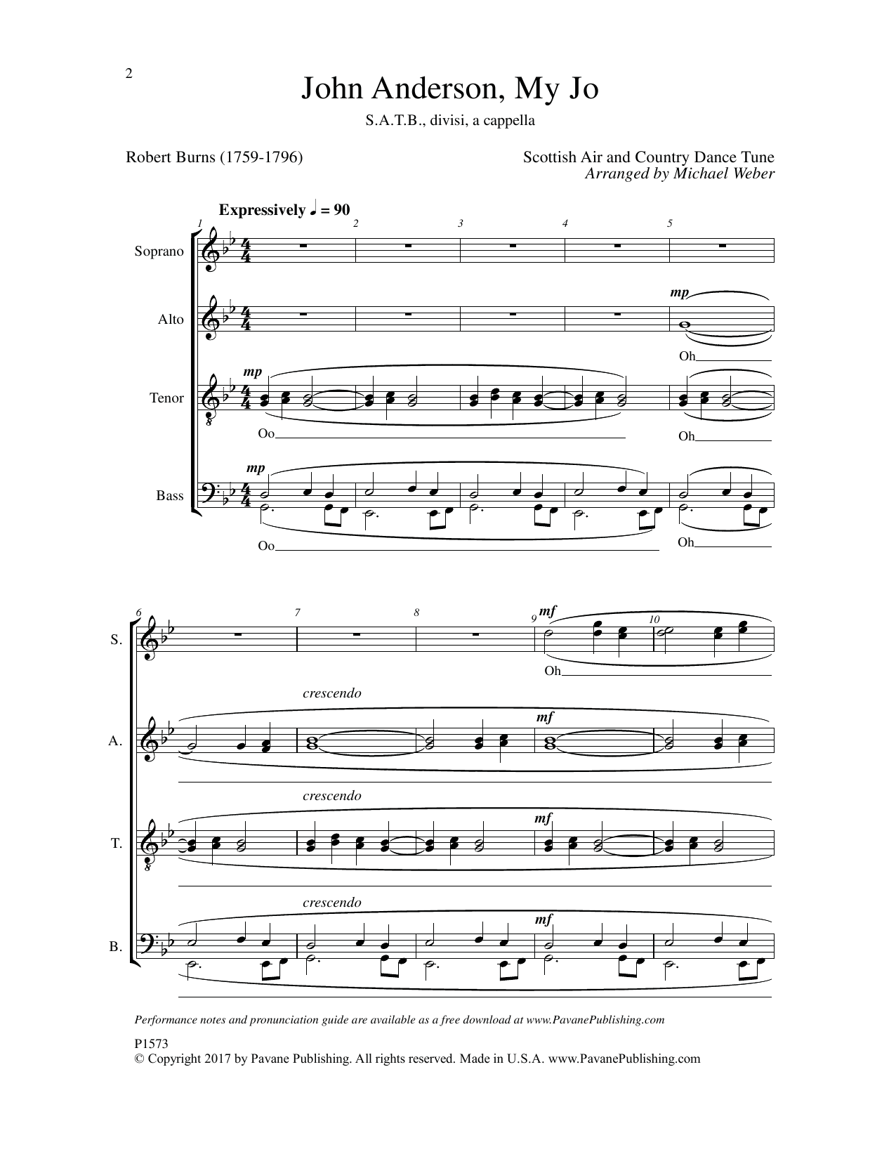 Michael Weber John Anderson, My Jo sheet music notes and chords arranged for Choir