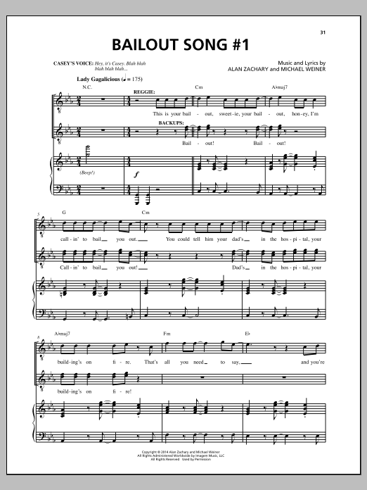 Michael Weiner Bailout Song #1 sheet music notes and chords arranged for Piano & Vocal