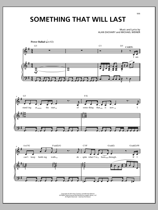 Michael Weiner Something That Will Last sheet music notes and chords arranged for Piano & Vocal
