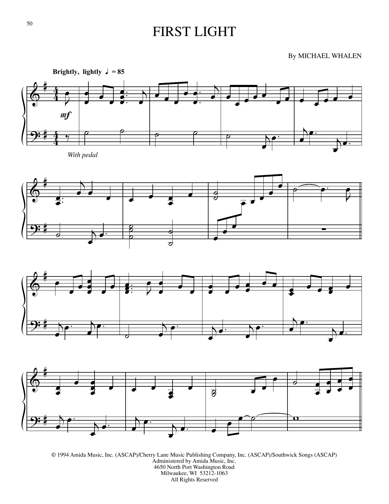 Michael Whalen First Light sheet music notes and chords arranged for Piano Solo