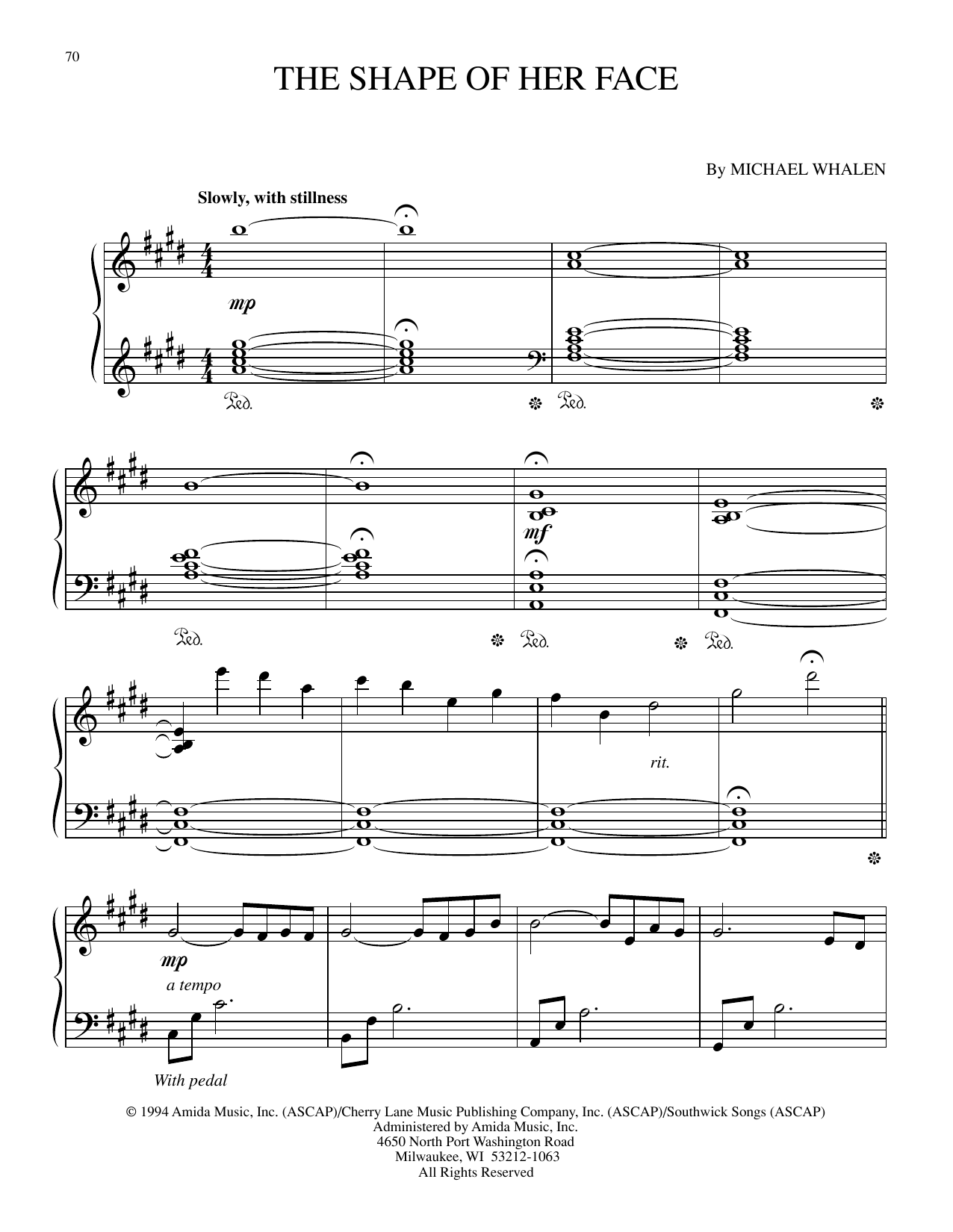 Michael Whalen The Shape Of Her Face sheet music notes and chords arranged for Piano Solo