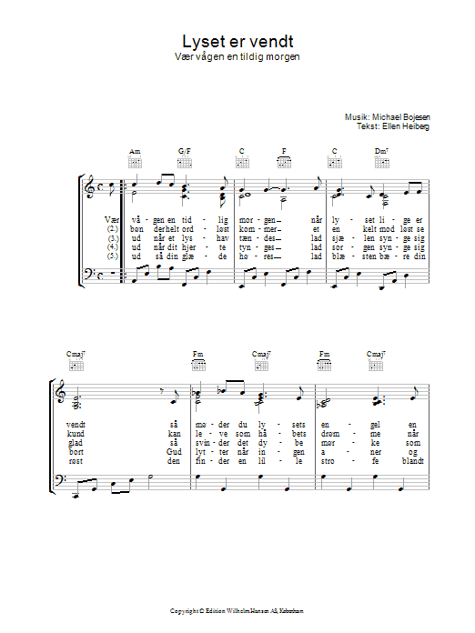 Michael Bojesen Lyset Er Vendt sheet music notes and chords. Download Printable PDF.