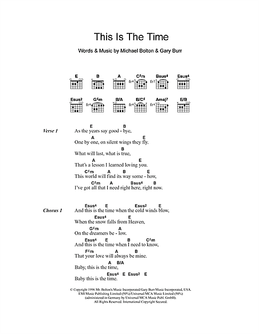 Michael Bolton This Is The Time sheet music notes and chords arranged for Guitar Chords/Lyrics