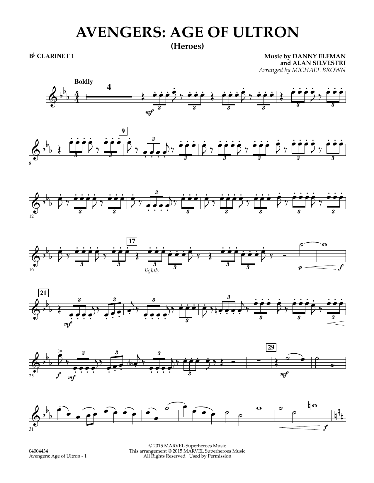 Michael Brown Avengers: The Age of Ultron (Main Theme) - Bb Clarinet 1 sheet music notes and chords. Download Printable PDF.