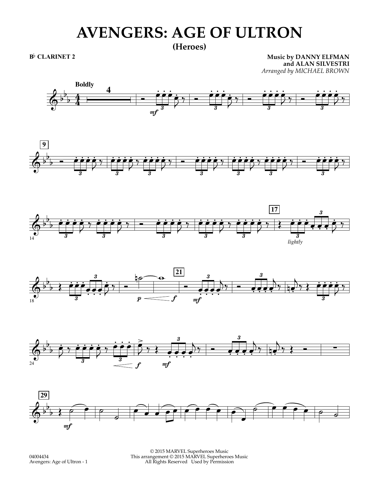 Michael Brown Avengers: The Age of Ultron (Main Theme) - Bb Clarinet 2 sheet music notes and chords. Download Printable PDF.