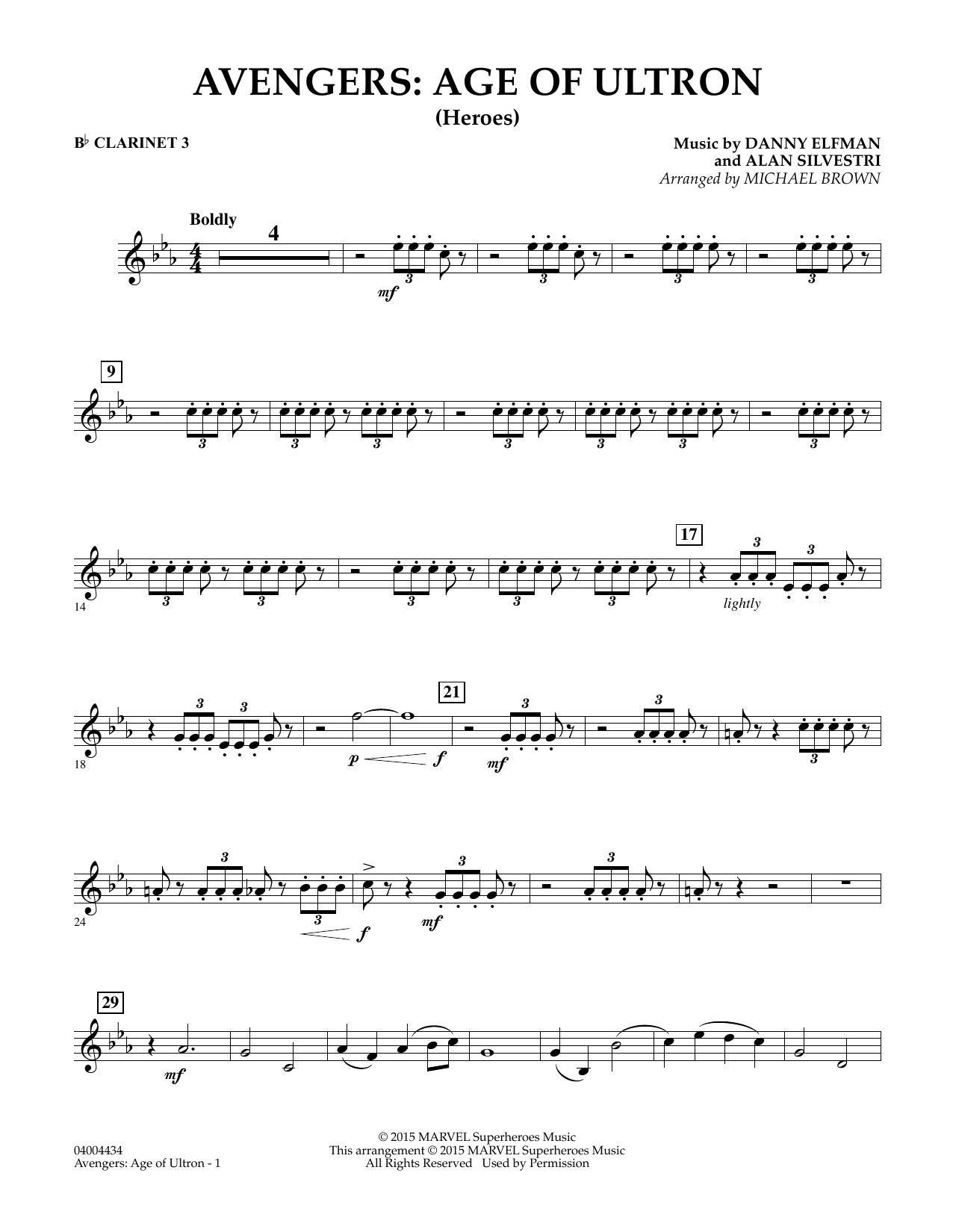 Michael Brown Avengers: The Age of Ultron (Main Theme) - Bb Clarinet 3 sheet music notes and chords. Download Printable PDF.