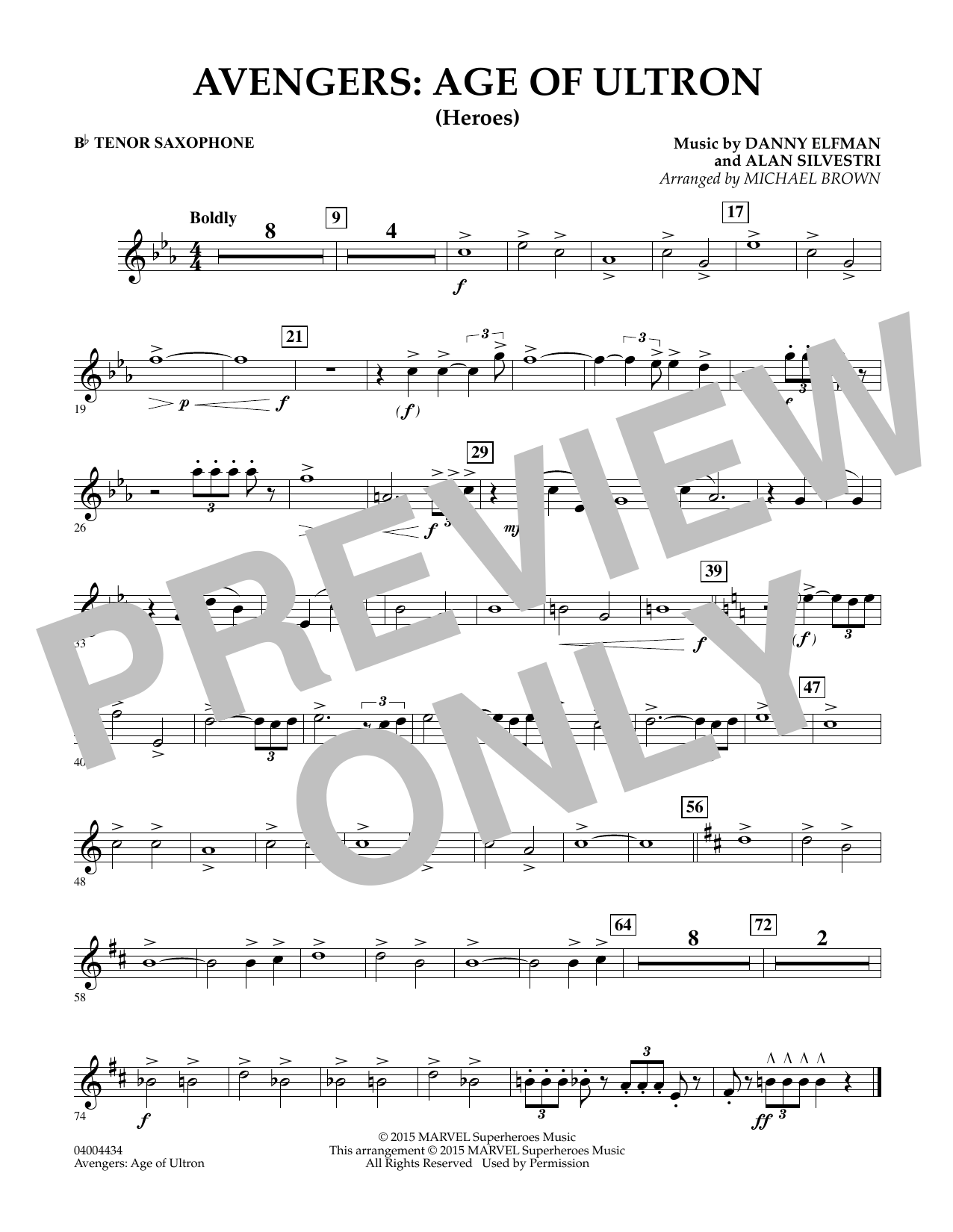 Michael Brown Avengers: The Age of Ultron (Main Theme) - Bb Tenor Saxophone sheet music notes and chords. Download Printable PDF.
