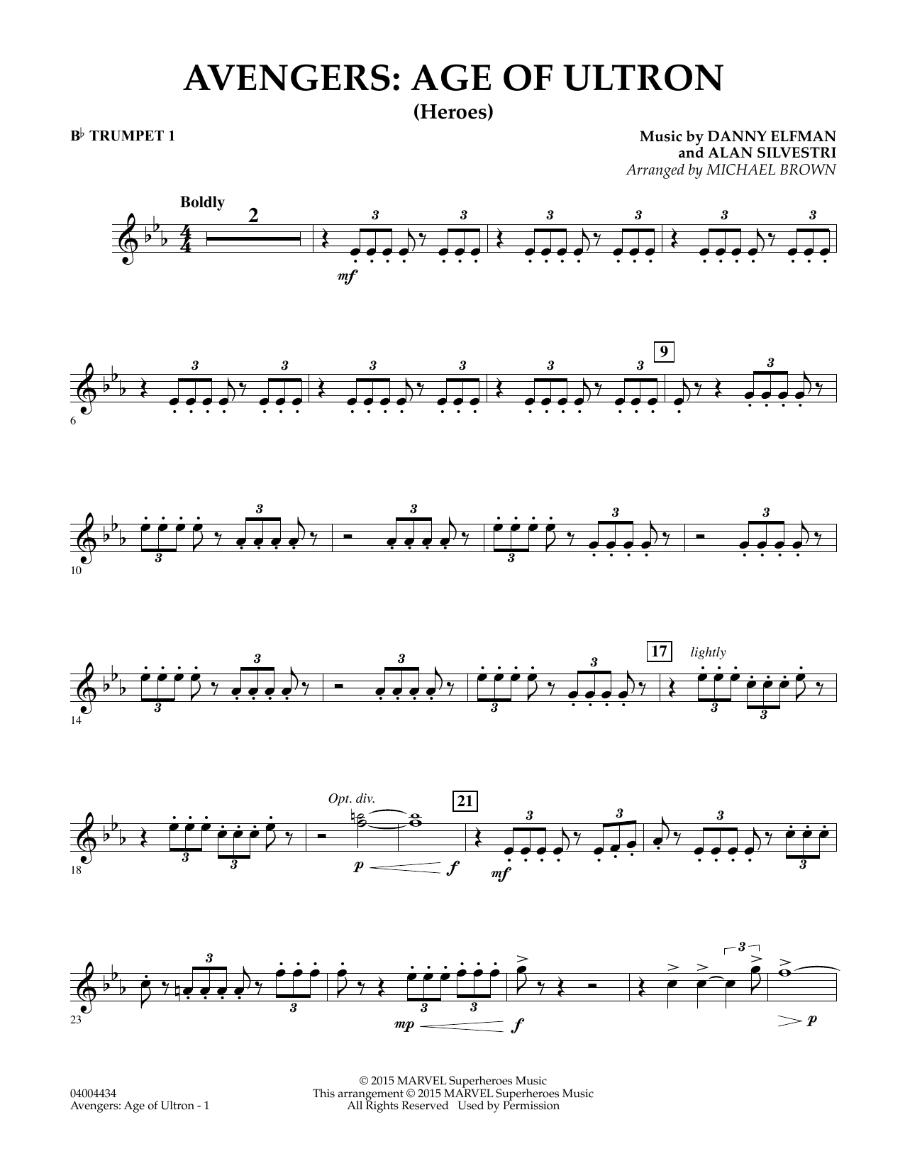 Michael Brown Avengers: The Age of Ultron (Main Theme) - Bb Trumpet 1 sheet music notes and chords. Download Printable PDF.