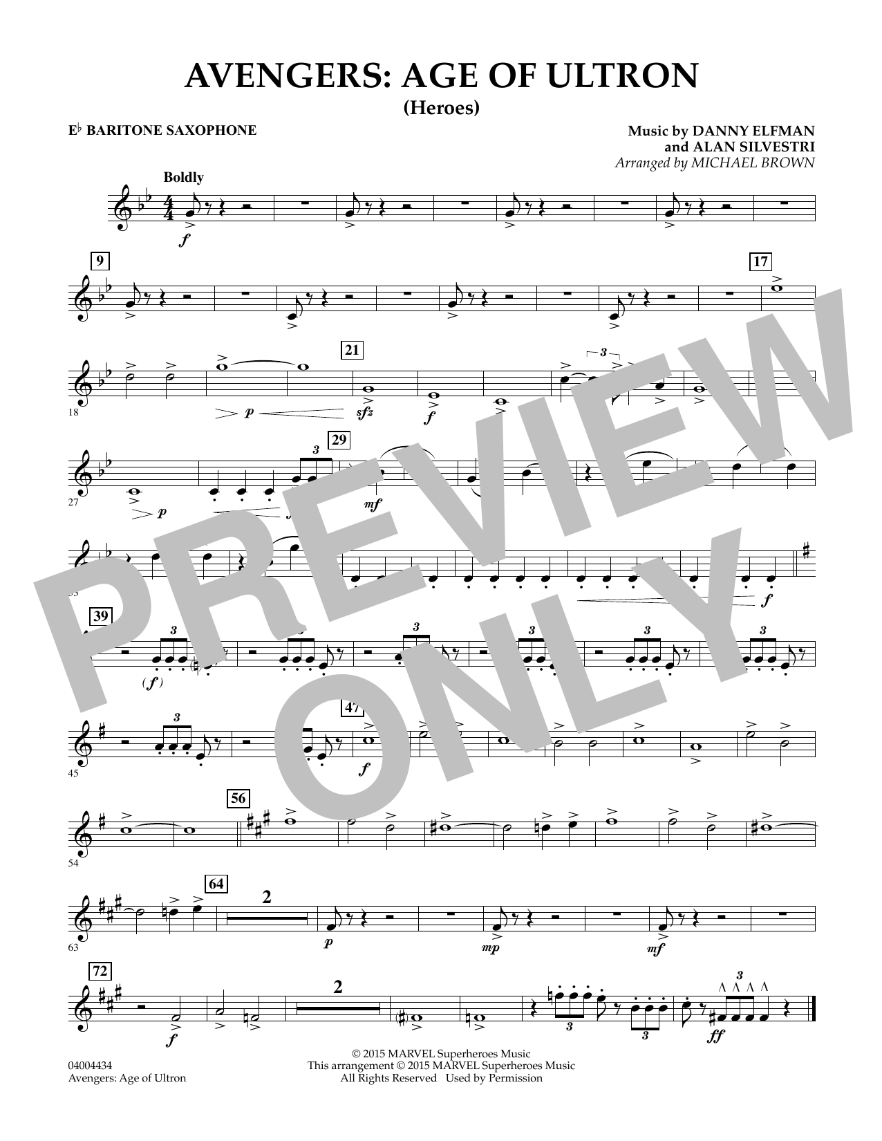 Michael Brown Avengers: The Age of Ultron (Main Theme) - Eb Baritone Saxophone sheet music notes and chords. Download Printable PDF.