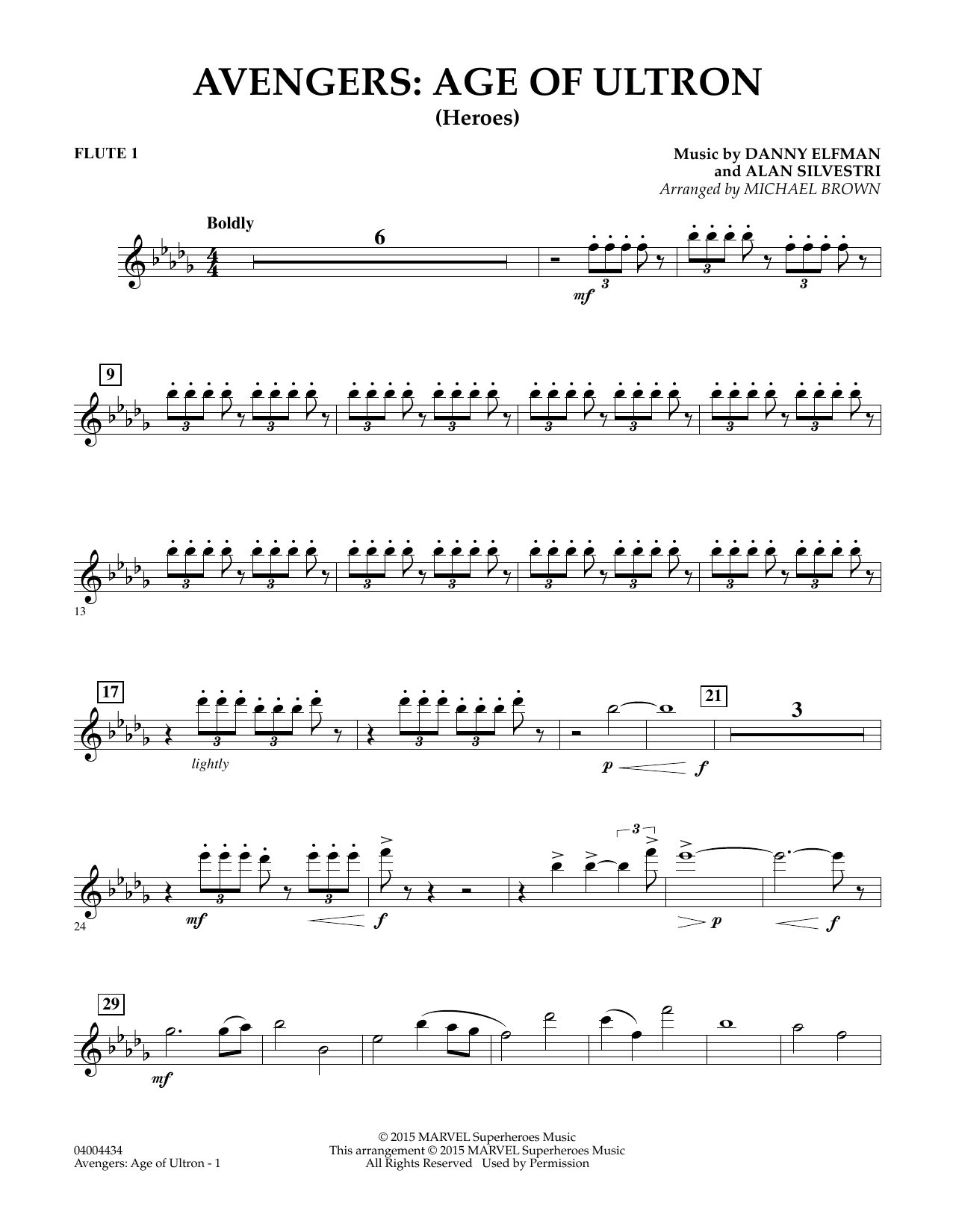Michael Brown Avengers: The Age of Ultron (Main Theme) - Flute 1 sheet music notes and chords. Download Printable PDF.