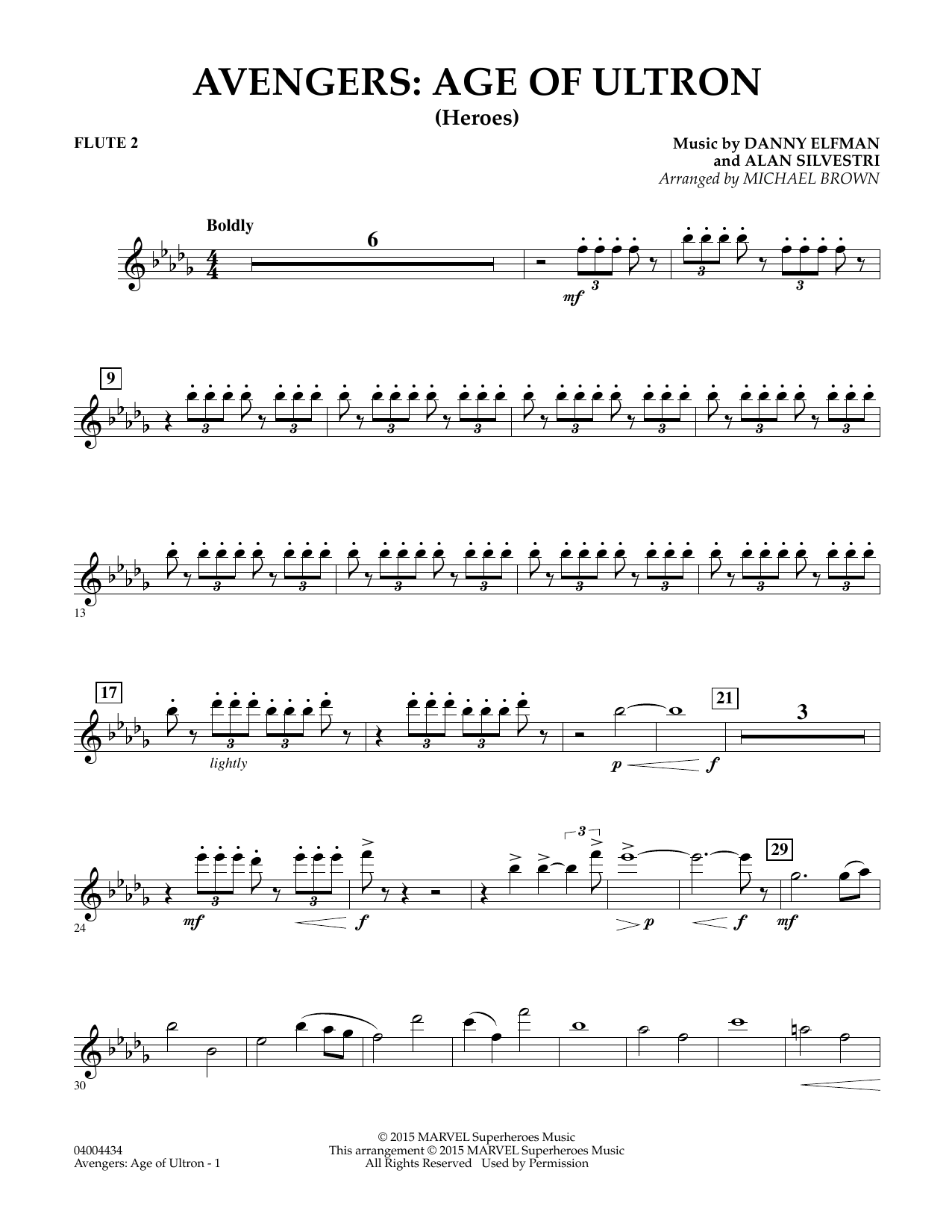 Michael Brown Avengers: The Age of Ultron (Main Theme) - Flute 2 sheet music notes and chords. Download Printable PDF.