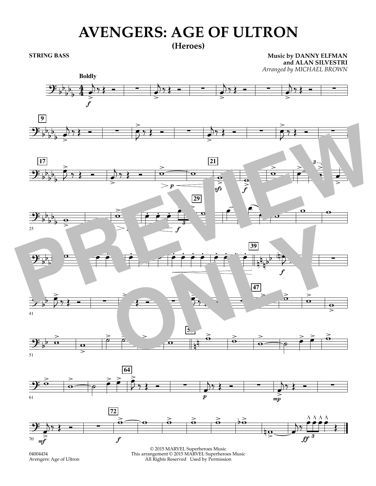 Michael Brown Avengers: The Age of Ultron (Main Theme) - String Bass sheet music notes and chords. Download Printable PDF.