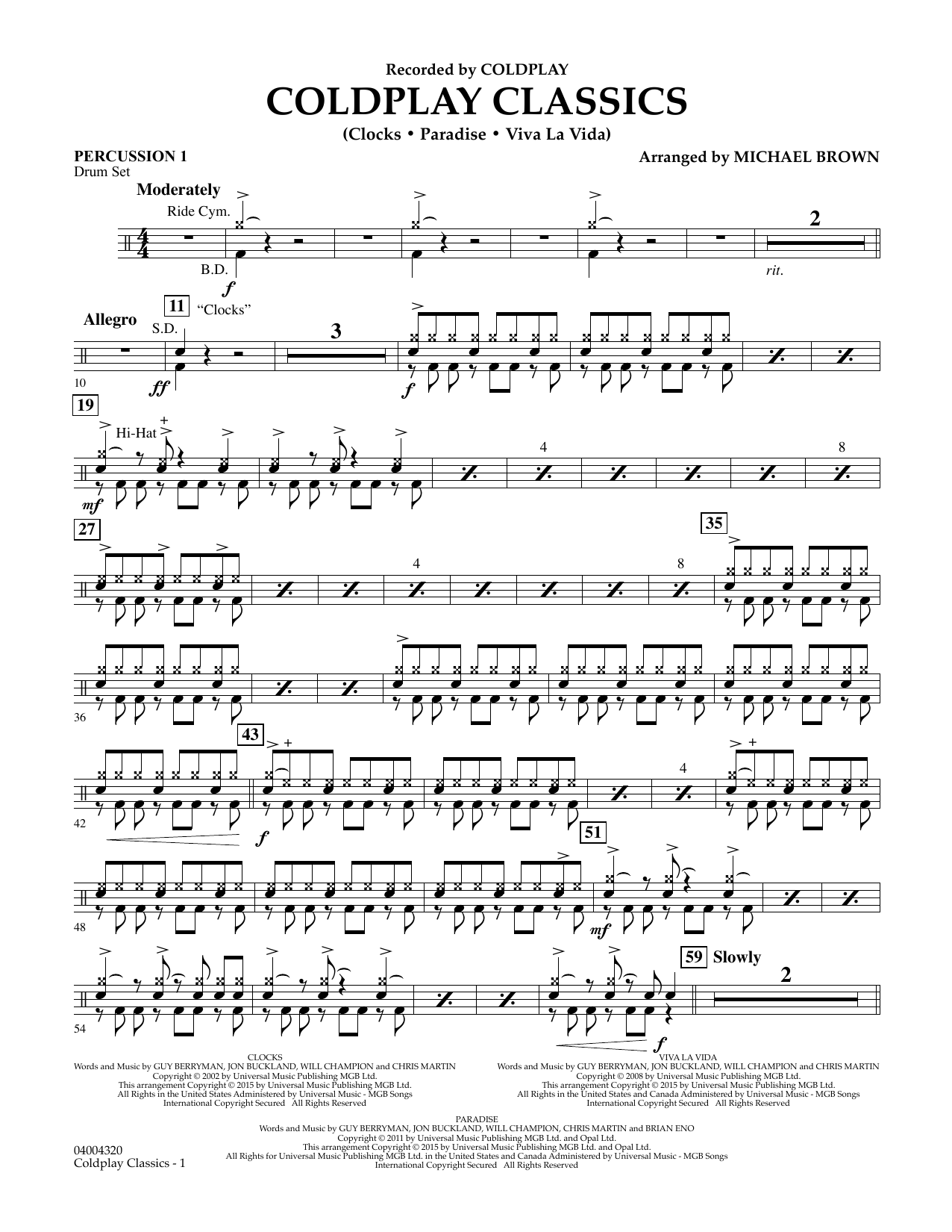 Michael Brown Coldplay Classics - Percussion 1 sheet music notes and chords. Download Printable PDF.