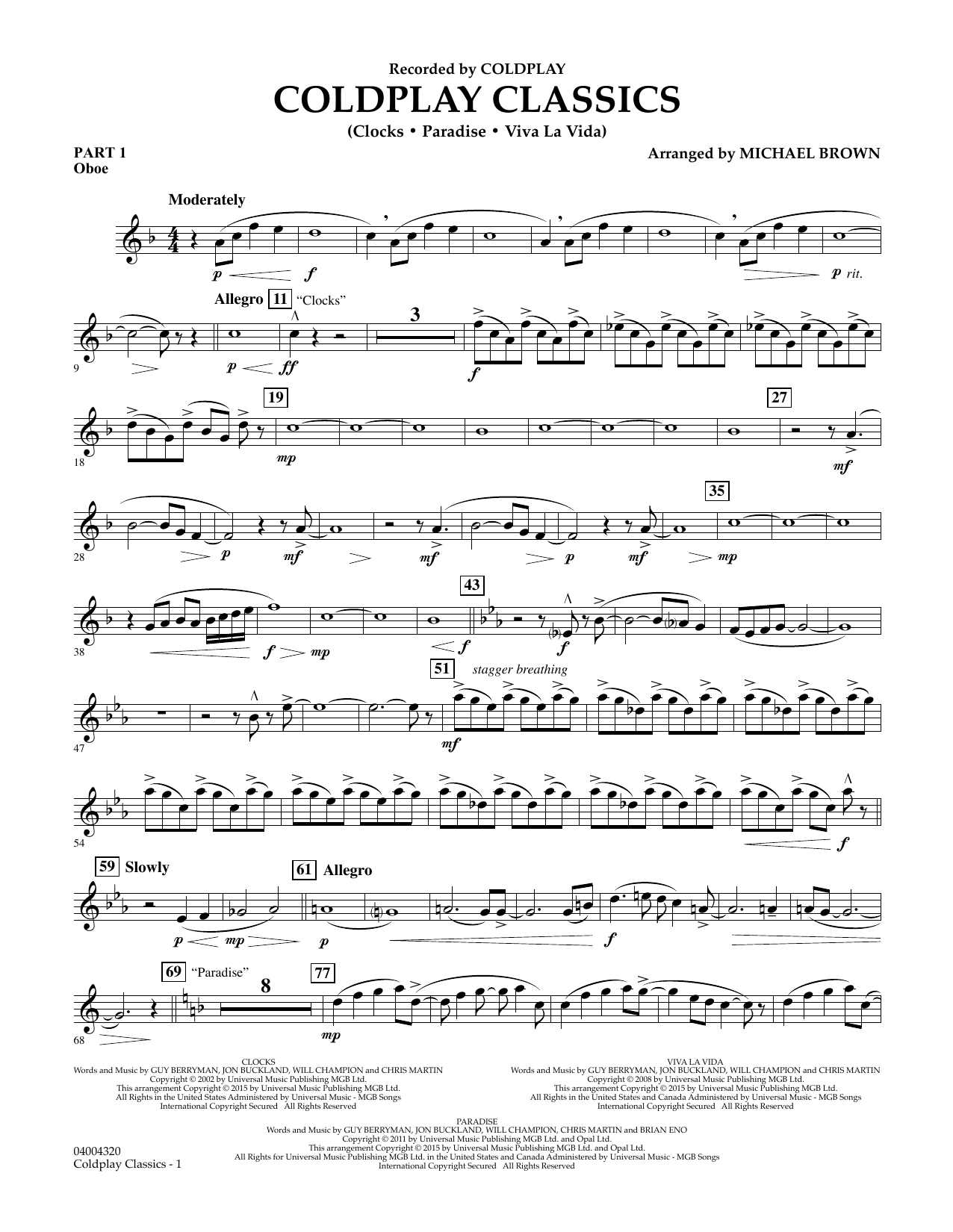 Michael Brown Coldplay Classics - Pt.1 - Oboe sheet music notes and chords. Download Printable PDF.