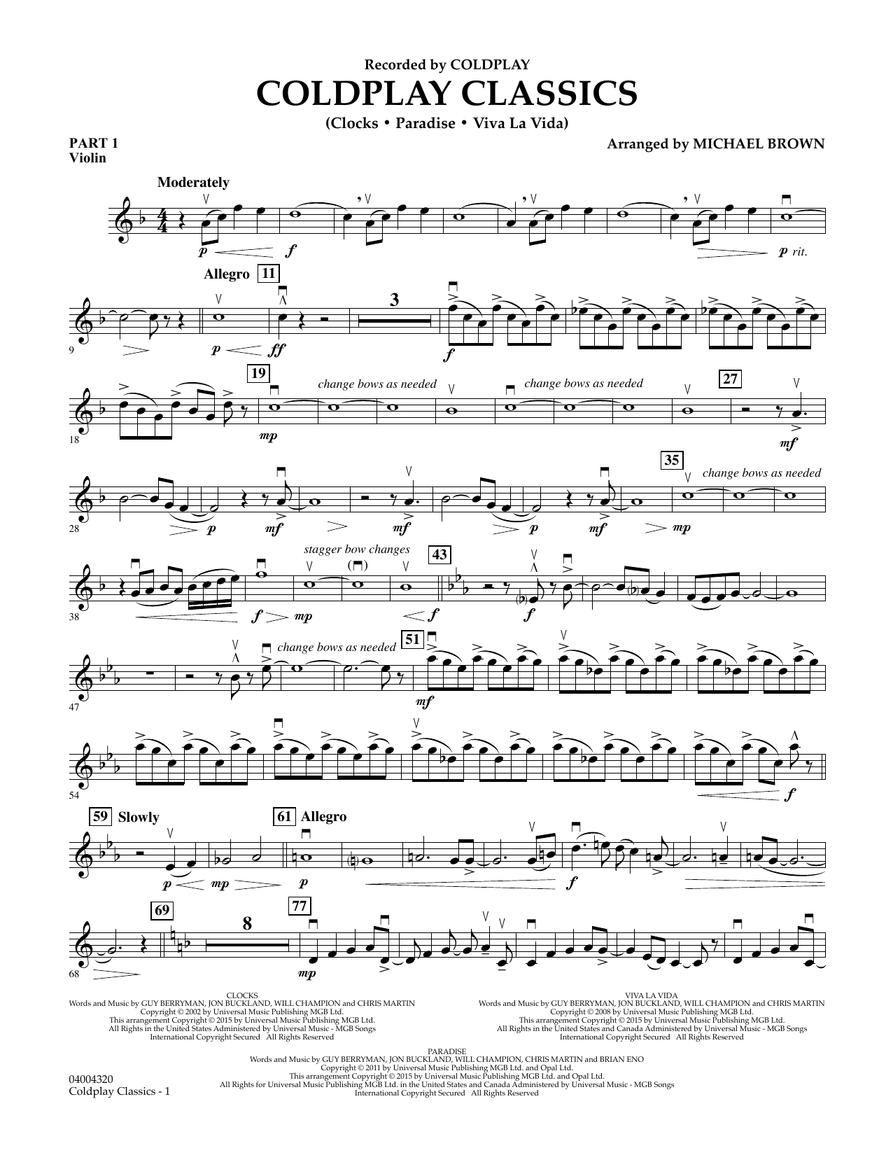 Michael Brown Coldplay Classics - Pt.1 - Violin sheet music notes and chords. Download Printable PDF.