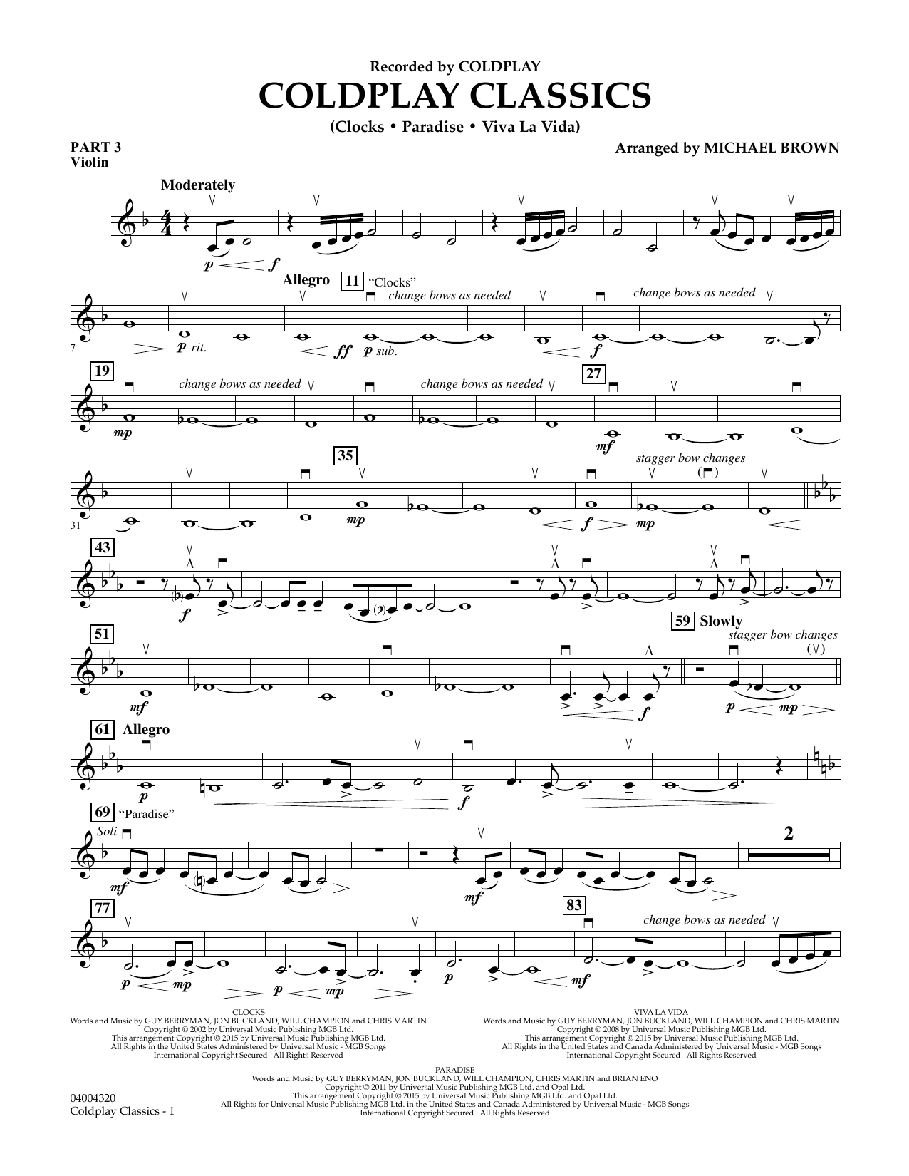 Michael Brown Coldplay Classics - Pt.3 - Violin sheet music notes and chords. Download Printable PDF.